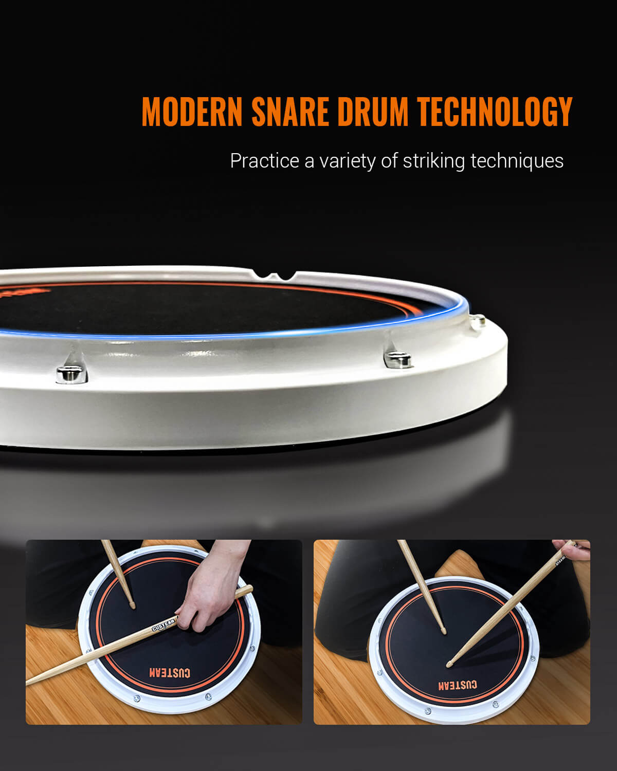 CUSTEAM 12'' Drum Practice Pad - Real Drum Feel, Quiet Practice, Durable and Efficient - drum pad - custeam