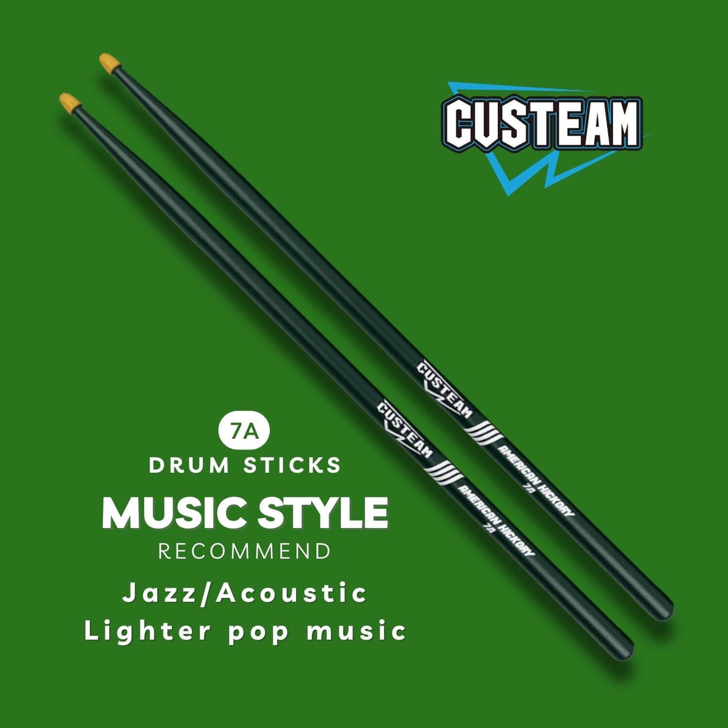 CUSTEAM Green Drumsticks 5A,7A - Colored Drumsticks - Drumsticks - custeam