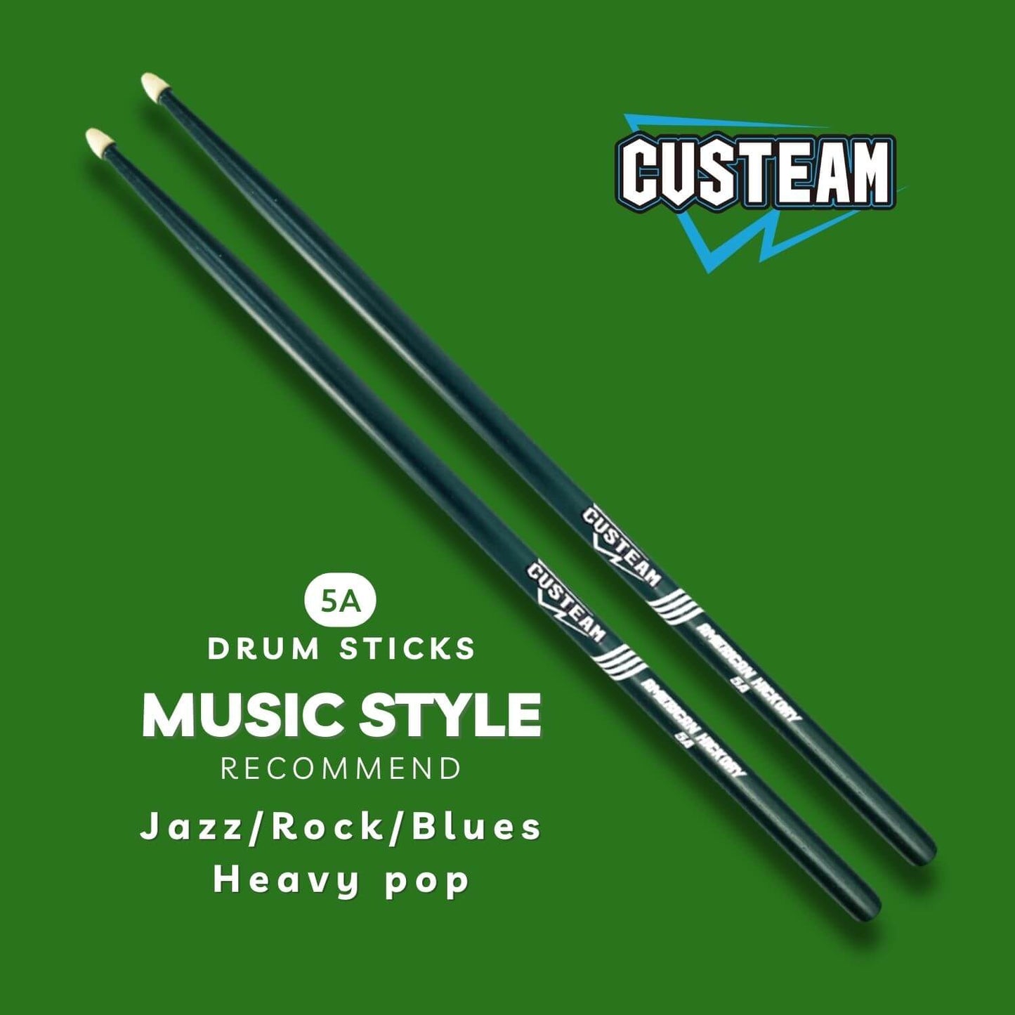 CUSTEAM Green Drumsticks 5A,7A - Colored Drumsticks - Drumsticks - custeam