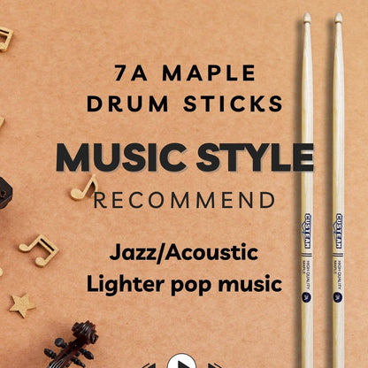 CUSTEAM Maple Drumsticks 7A/5A - Perfect for Daily Practice - Drumsticks - custeam