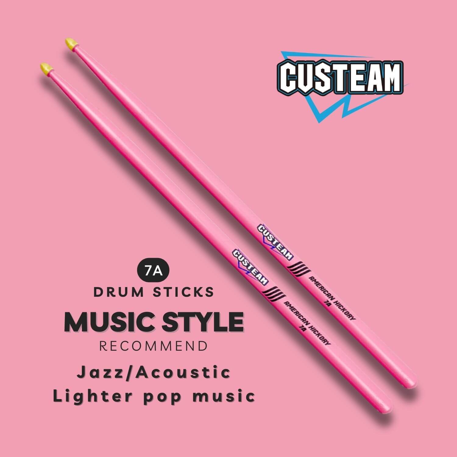 CUSTEAM Pink Drumsticks 5A,7A - Colored Drumsticks - Drumsticks - custeam