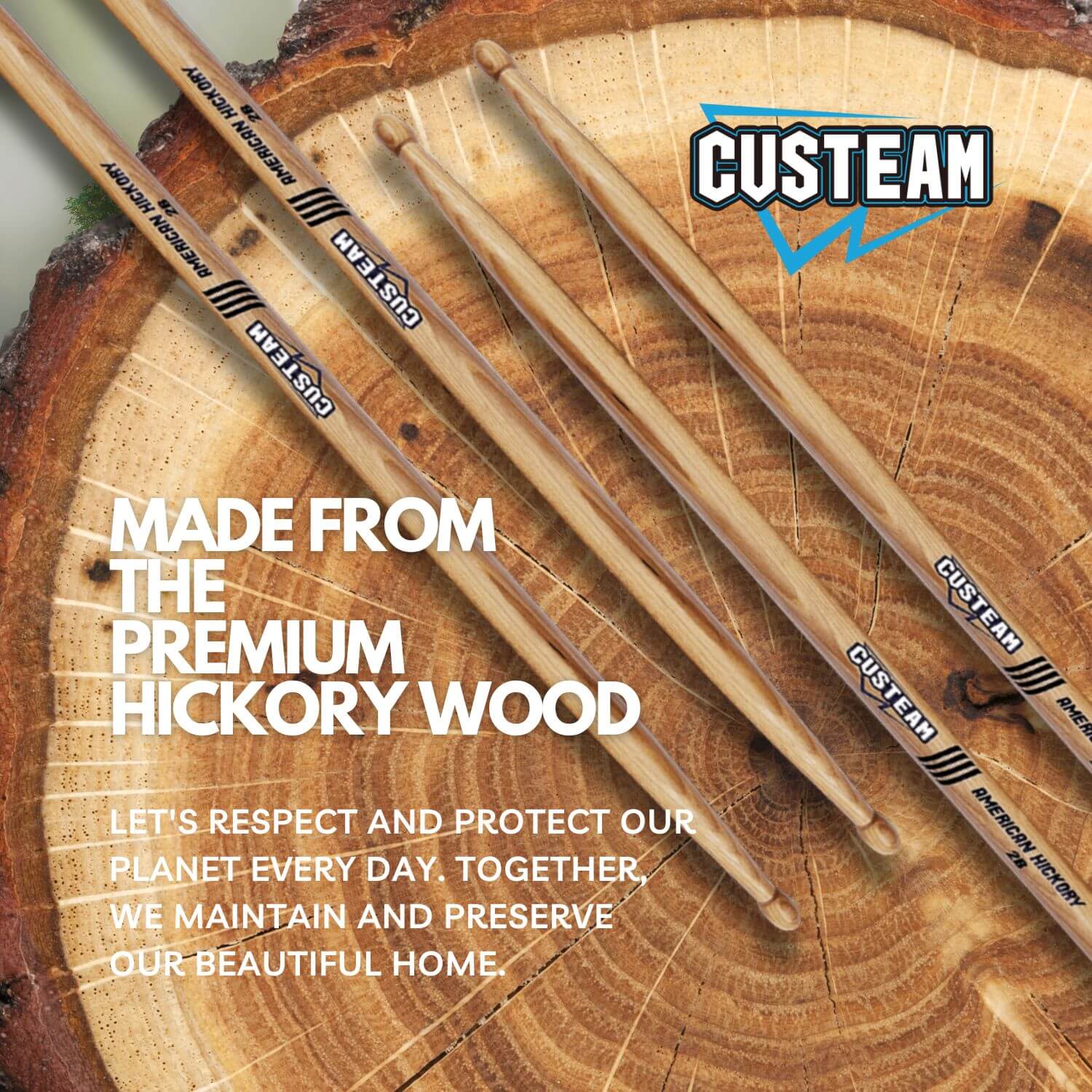 CUSTEAM Standard Hickory Drumsticks - Premium Quality for All Drumming Styles - Drumsticks - custeam