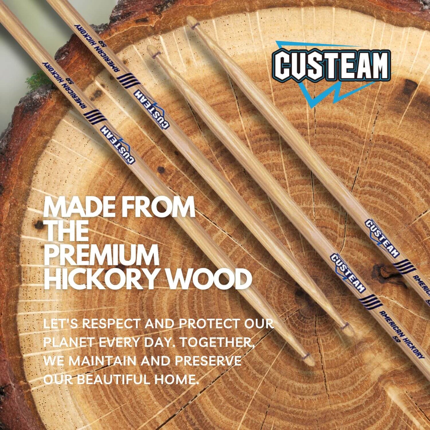 CUSTEAM Standard Hickory Drumsticks - Premium Quality for All Drumming Styles - Drumsticks - custeam