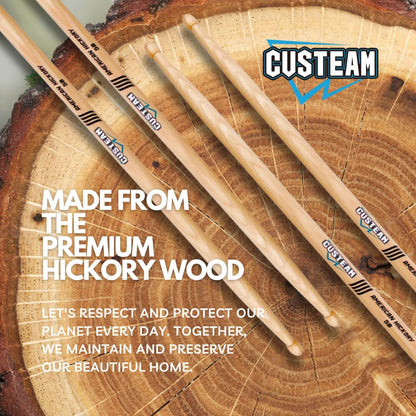 CUSTEAM Standard Hickory Drumsticks - Premium Quality for All Drumming Styles - Drumsticks - custeam