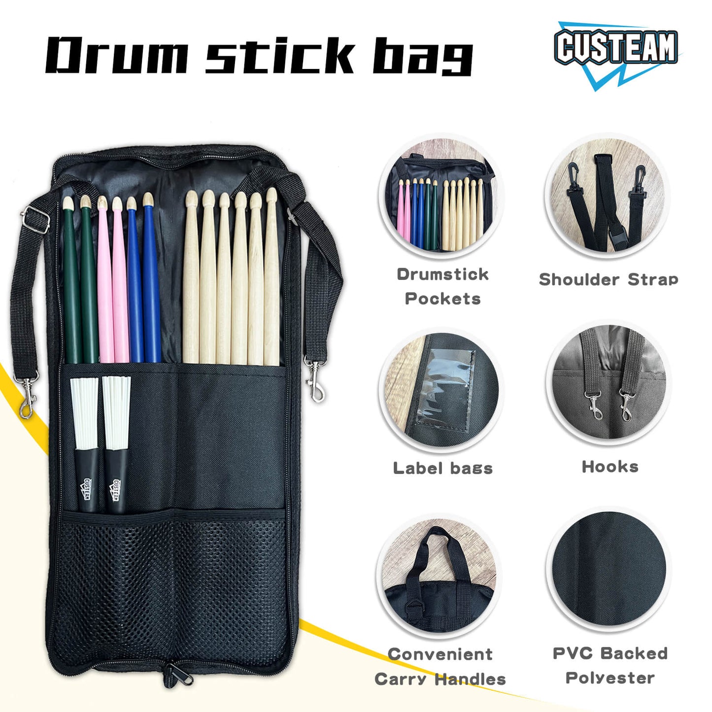 Portable Drum Sticks Bag - Holds up to 4 pairs of drumsticks and mallets - drum sticks bag - custeam